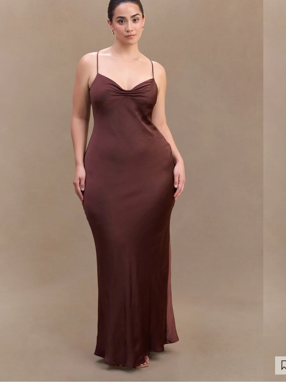 Meshki - Lilly Sweetheart Satin Maxi Dress - Dark Chocolate